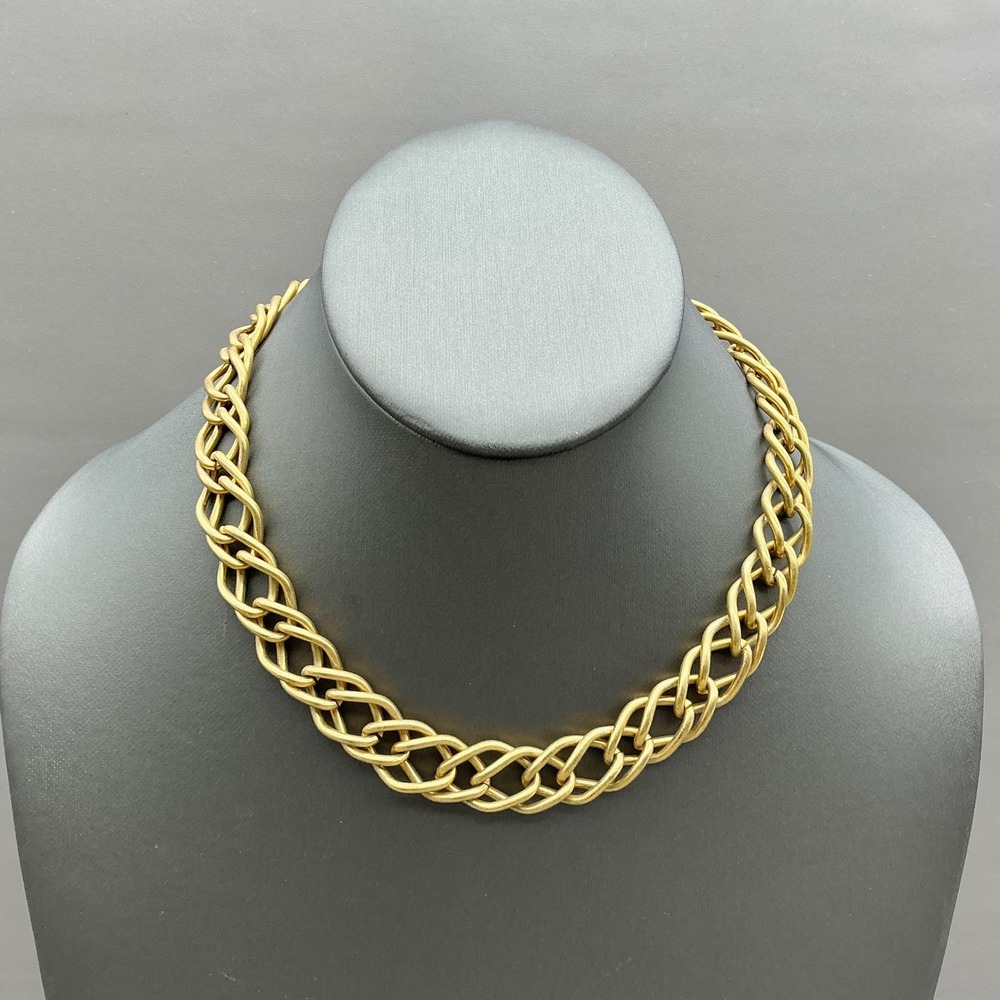 Woven Link Chain Necklace Women Gold Tone Matte Finish Chunky Statement Jewelry